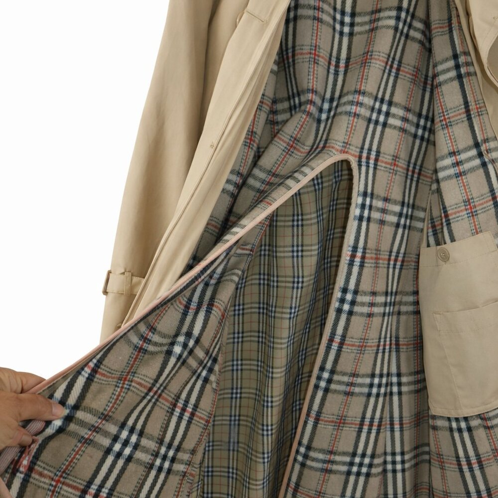 Vintage Repp Ltd Tan Trench Coat Mens 40 Plaid Lined Double Breasted Overcoat - Picture 2 of 4